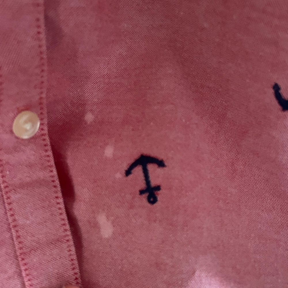 Bass Women’s Red Button-Down Shirt with Navy Anchor Print - Picture 4 of 4